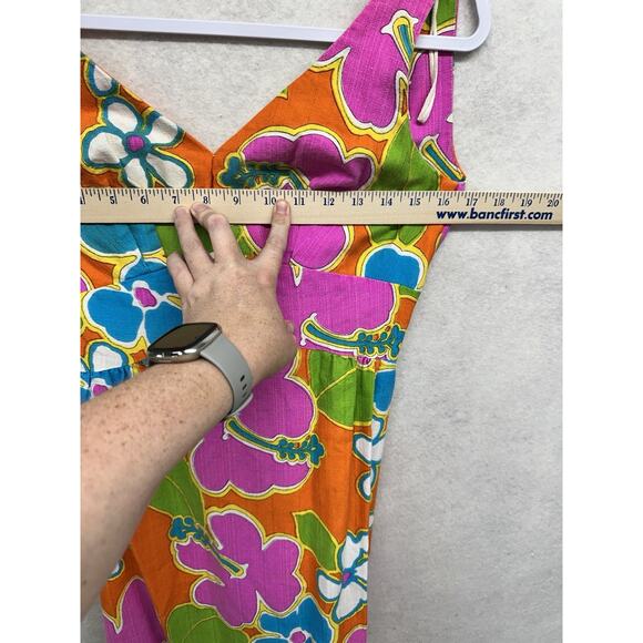 Vintage 60s Dress Malihini Hawaii Designer Collection Maxi Floral Hot Neon - Picture 10 of 15